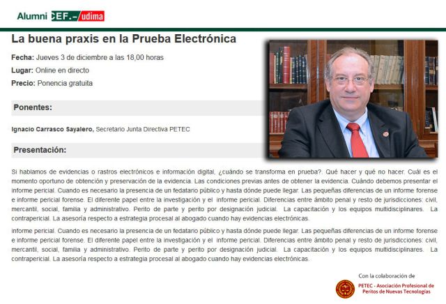 Ponencia de Ignacio Carrasco La buena praxis en la Prueba Electrónica en ACEF- Udima