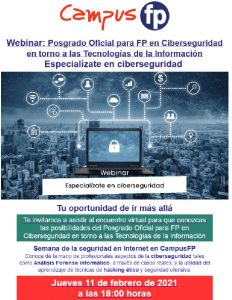 Webinar Especialízate en Ciberseguridad organizado por Campus FP