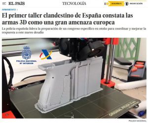 Recorte del artículo de El País "El primer taller clandestino de España constata las armas 3D como una amenaza europea", en el que Fernando Mairata fue consultado
