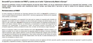 Secure&IT ya es miembro de FIRST y cuenta con el sello Cybersecurity Made in Europe